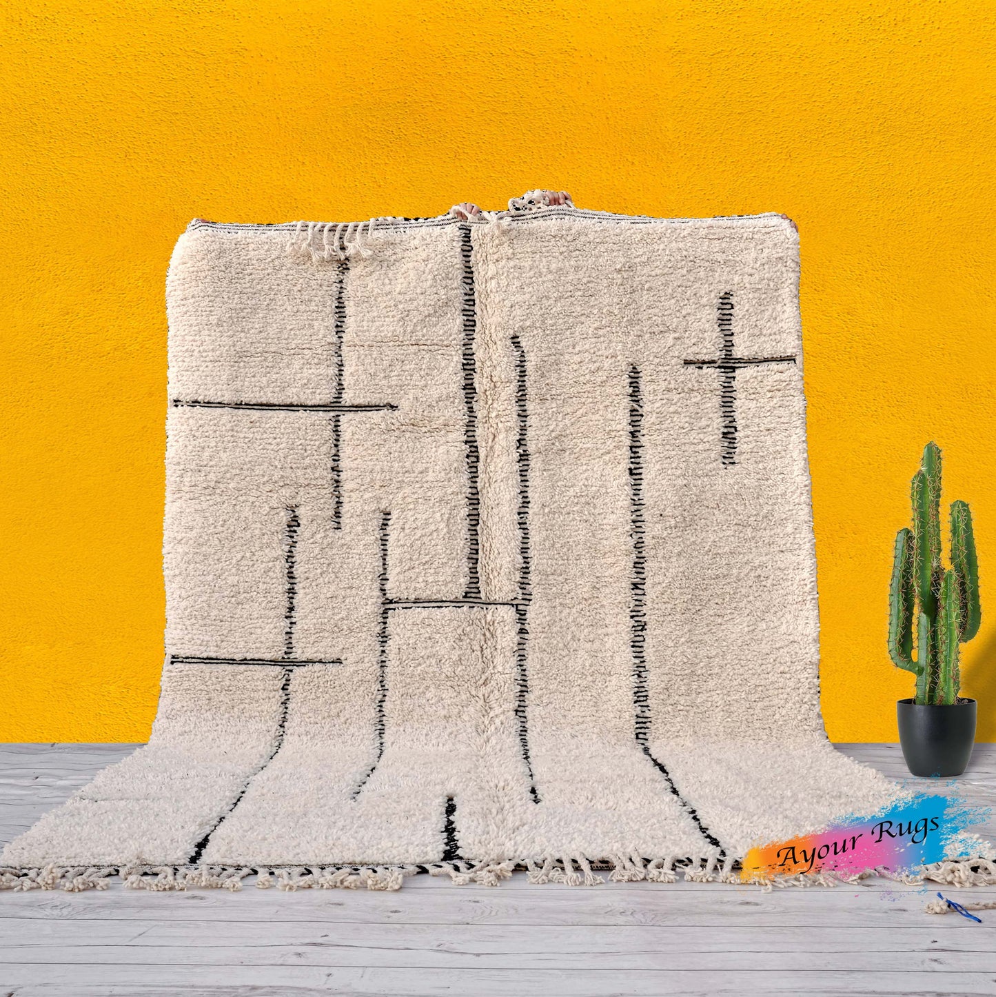 Shag Beni Ourain Rug – Handmade Moroccan Wool Rug - Soft High Pile Carpet