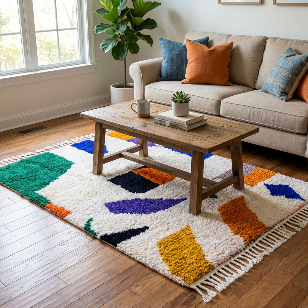 Authentic Azilal Moroccan Rug - Handwoven Wool Shag - 4.8x6.6 ft / 147x200 cm