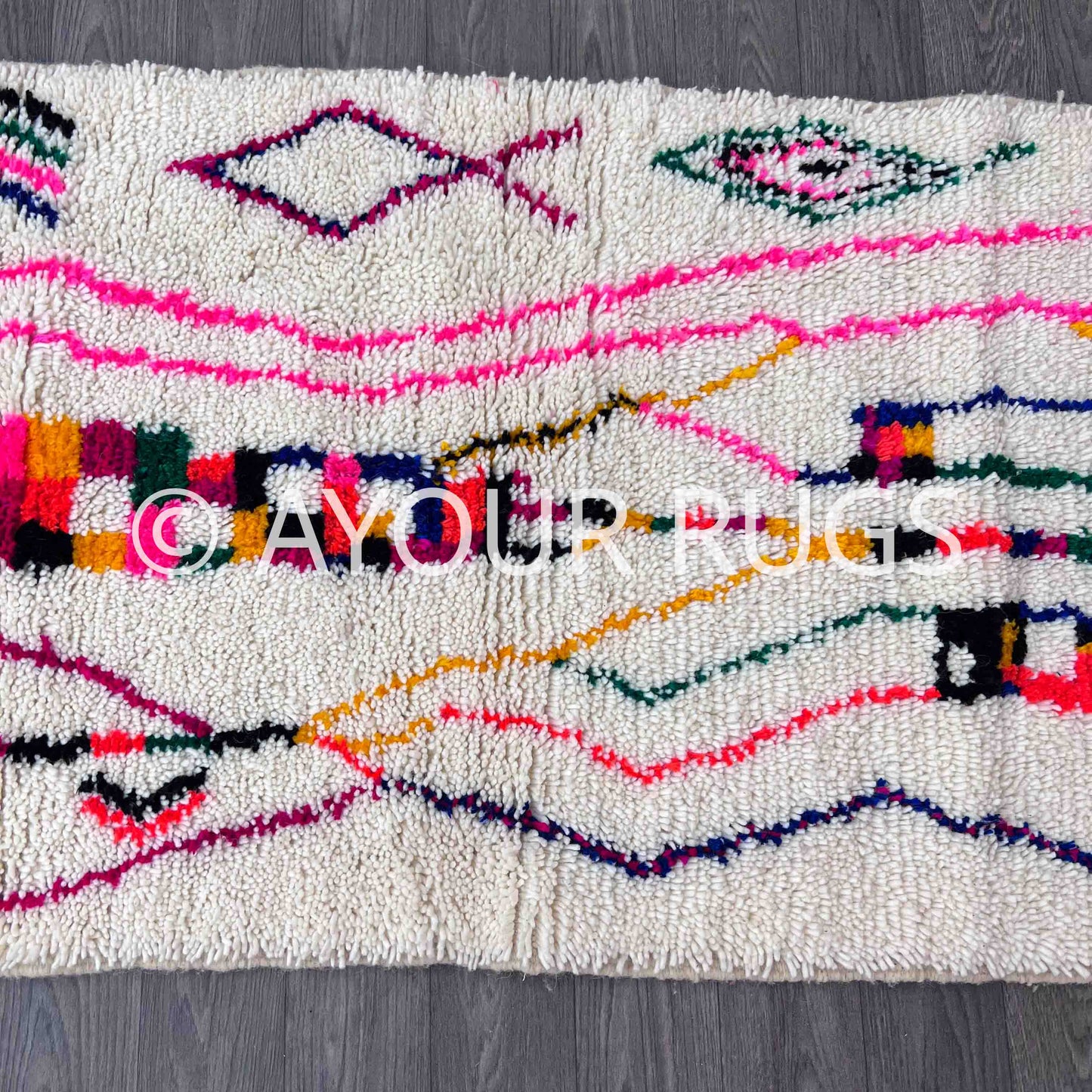 Azilal Moroccan Runner Rug - Handwoven Wool - 2.7x6.3 ft / 84x191 cm