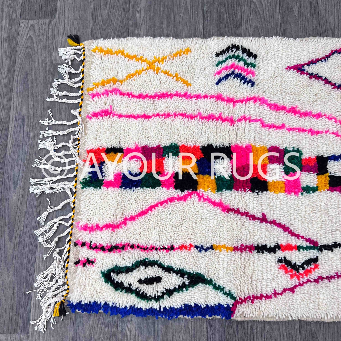 Azilal Moroccan Runner Rug - Handwoven Wool - 2.7x6.3 ft / 84x191 cm