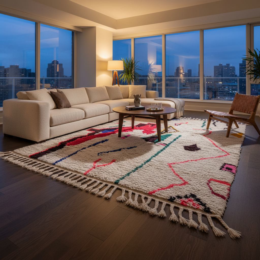 Azilal Moroccan Runner Rug - Handwoven Wool - 2.7x6.3 ft / 84x191 cm