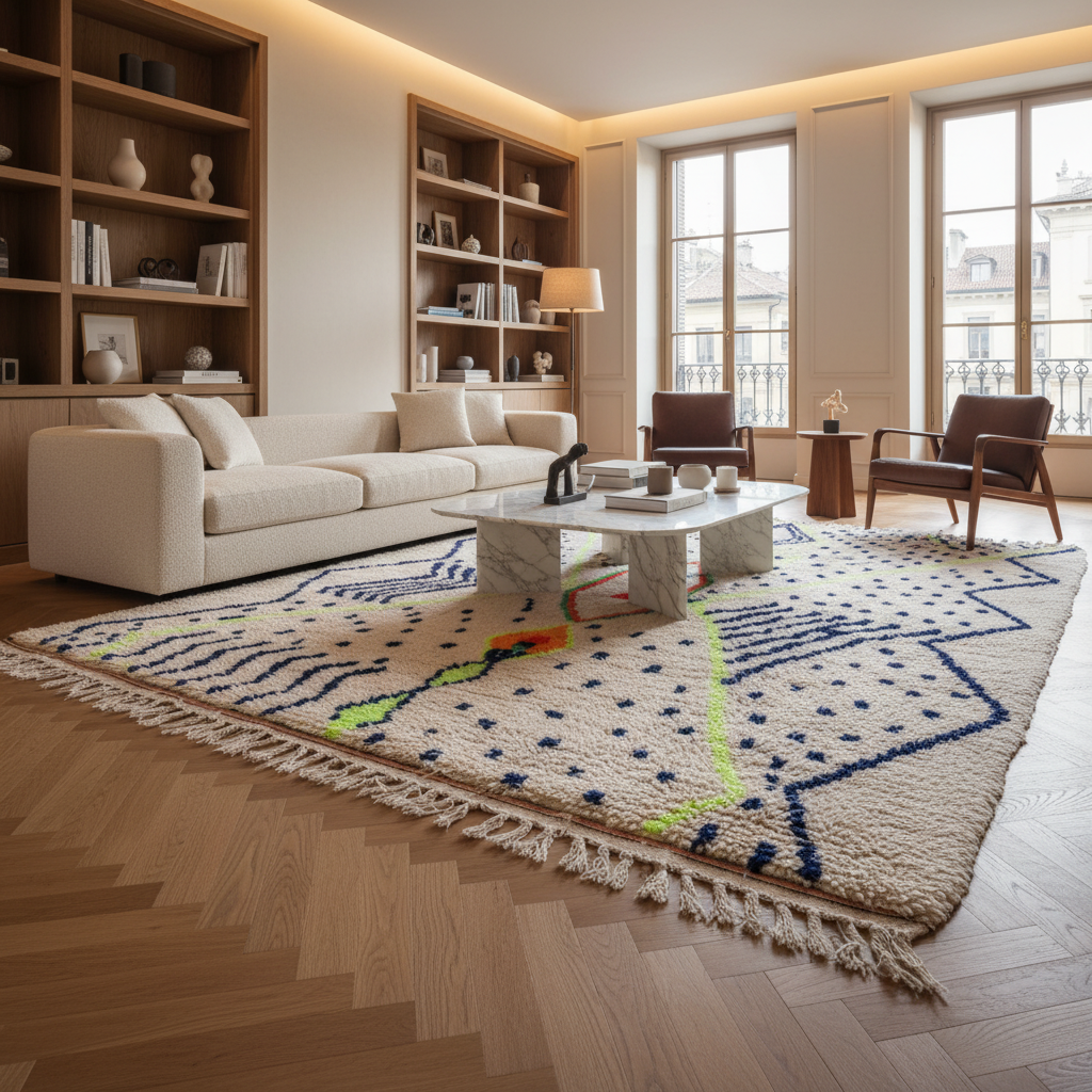 Large Azilal Moroccan Rug - Handwoven Wool Shag - 6.4x9.8 ft / 194x300 cm