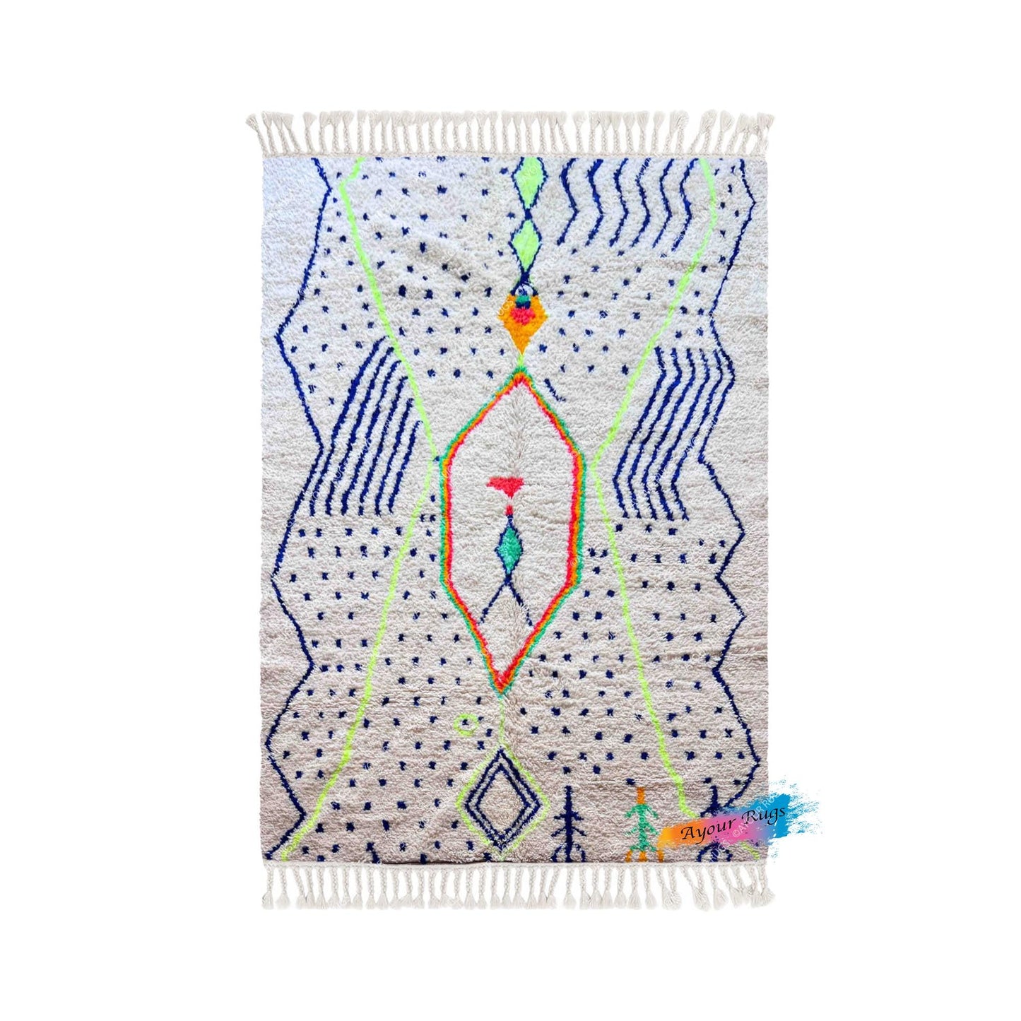 Moroccan Rug Trapezoid | 6.4 x 9.8 ft / 194 x 300 cm | Azilal Rug | Wool Berber Rug | Striped Berber Rug | Handwoven Rug | Beni Carpet