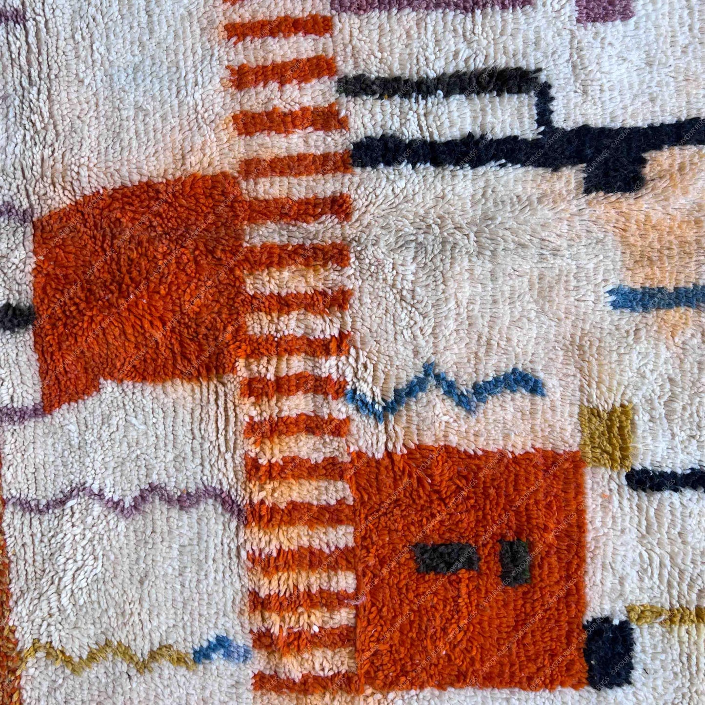 Authentic Azilal Moroccan Rug - Handwoven Wool Shag - 6.5x8.2 ft / 197x250 cm