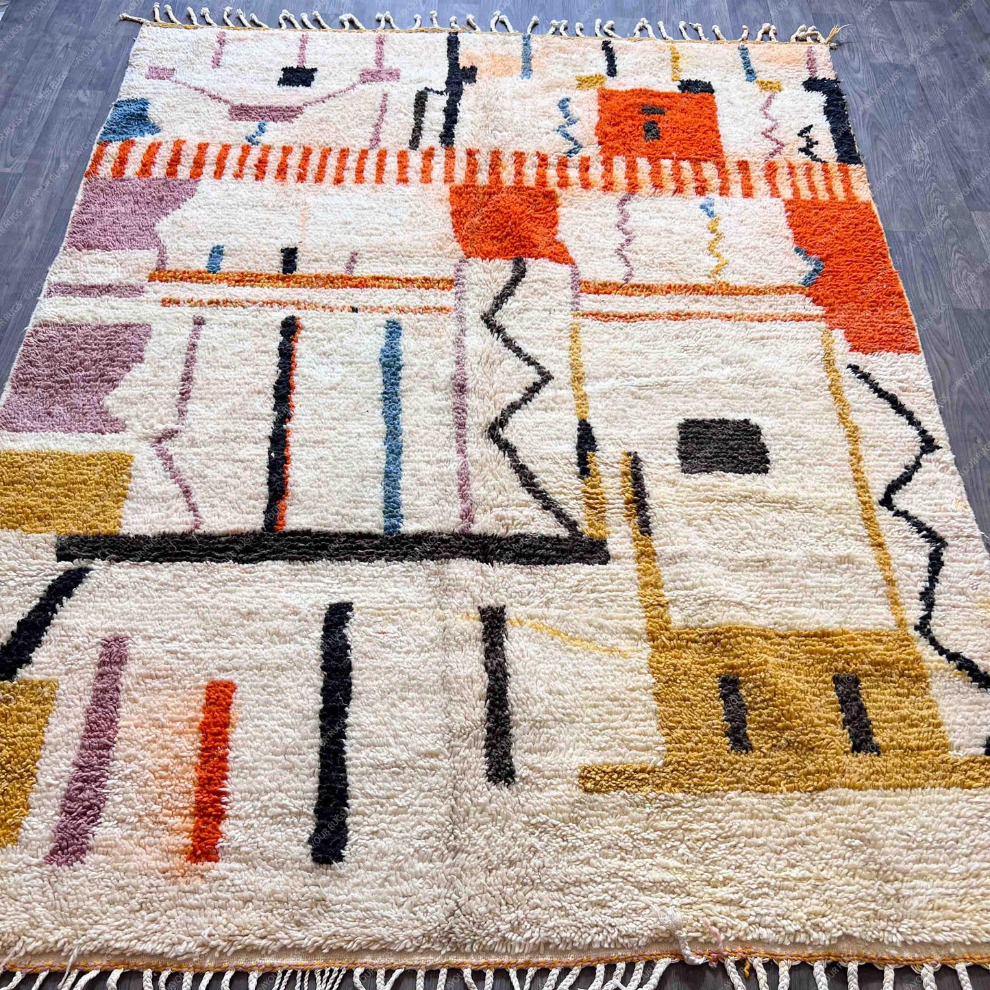 Authentic Azilal Moroccan Rug - Handwoven Wool Shag - 6.5x8.2 ft / 197x250 cm