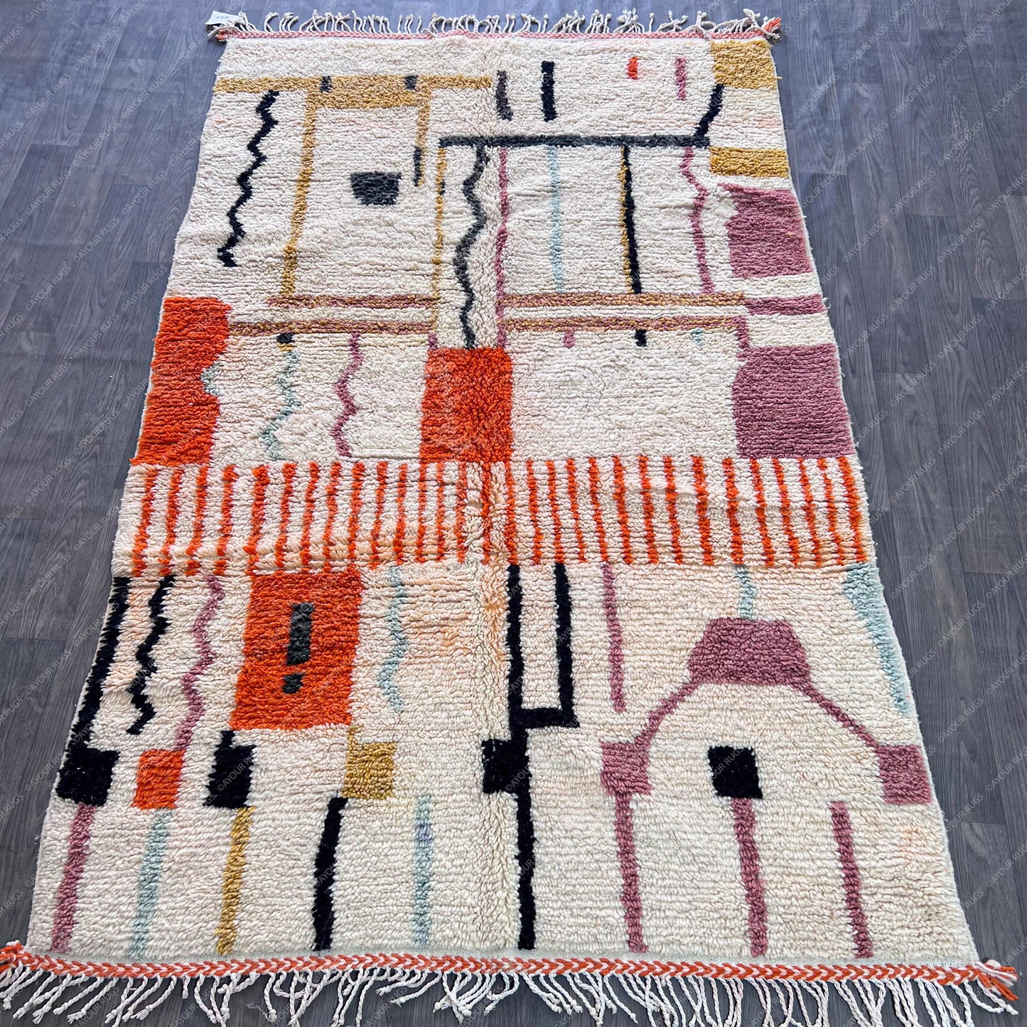 Authentic Azilal Moroccan Rug - Handwoven Wool Shag - 5.1x8.0 ft / 155x246 cm