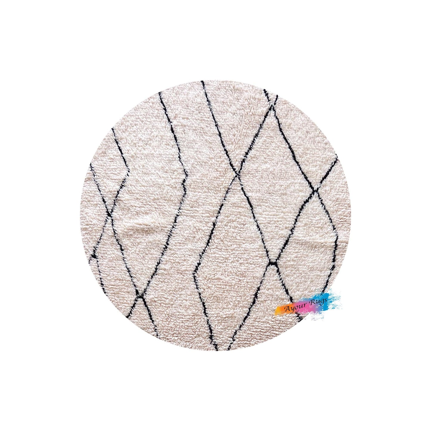 Round Moroccan Berber Rug - Handwoven Wool - 4.6x4.6 ft / 140x140 cm