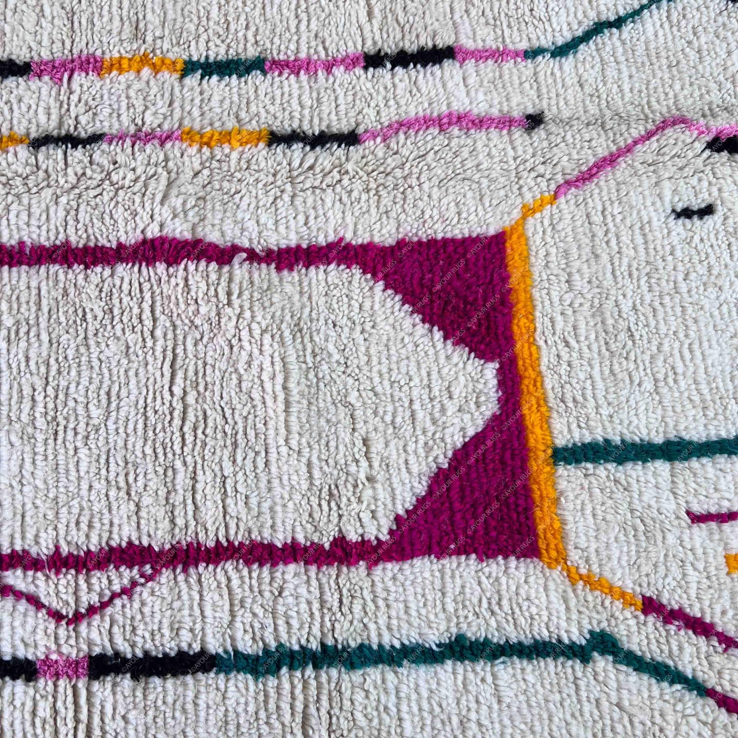 Moroccan Rug With Pink | 6.6 x 7.1 ft / 200 x 215 cm | Fabulous Azilal Rug | Striped Berber Rug | Wool Berber Rug | Rugs Carpets | Rug