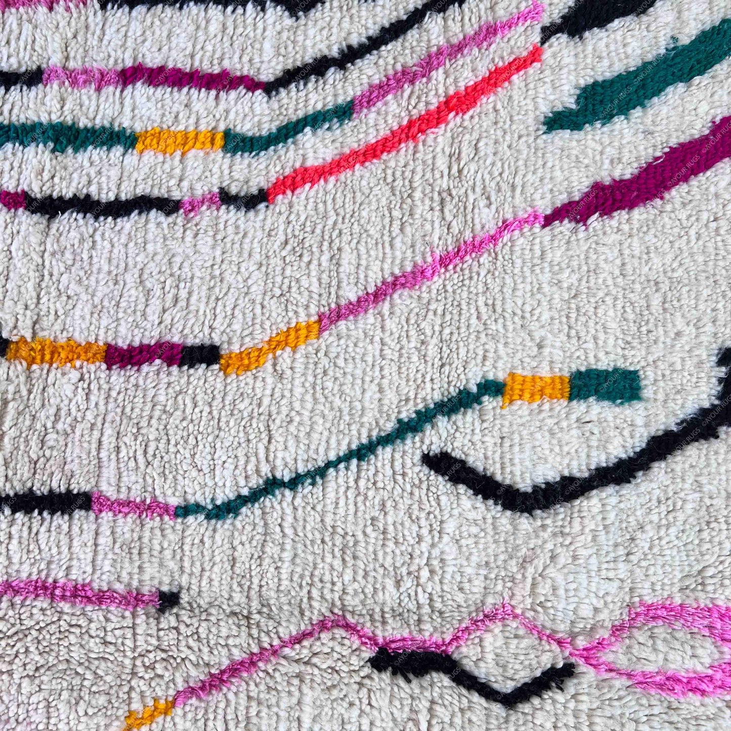 Moroccan Rug With Pink | 6.6 x 7.1 ft / 200 x 215 cm | Fabulous Azilal Rug | Striped Berber Rug | Wool Berber Rug | Rugs Carpets | Rug