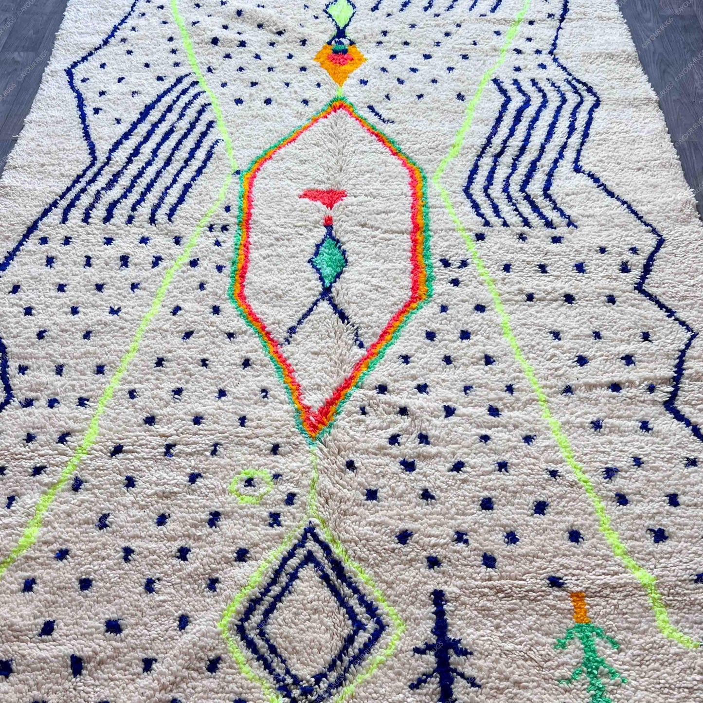 Moroccan Rug Trapezoid | 6.4 x 9.8 ft / 194 x 300 cm | Azilal Rug | Wool Berber Rug | Striped Berber Rug | Handwoven Rug | Beni Carpet