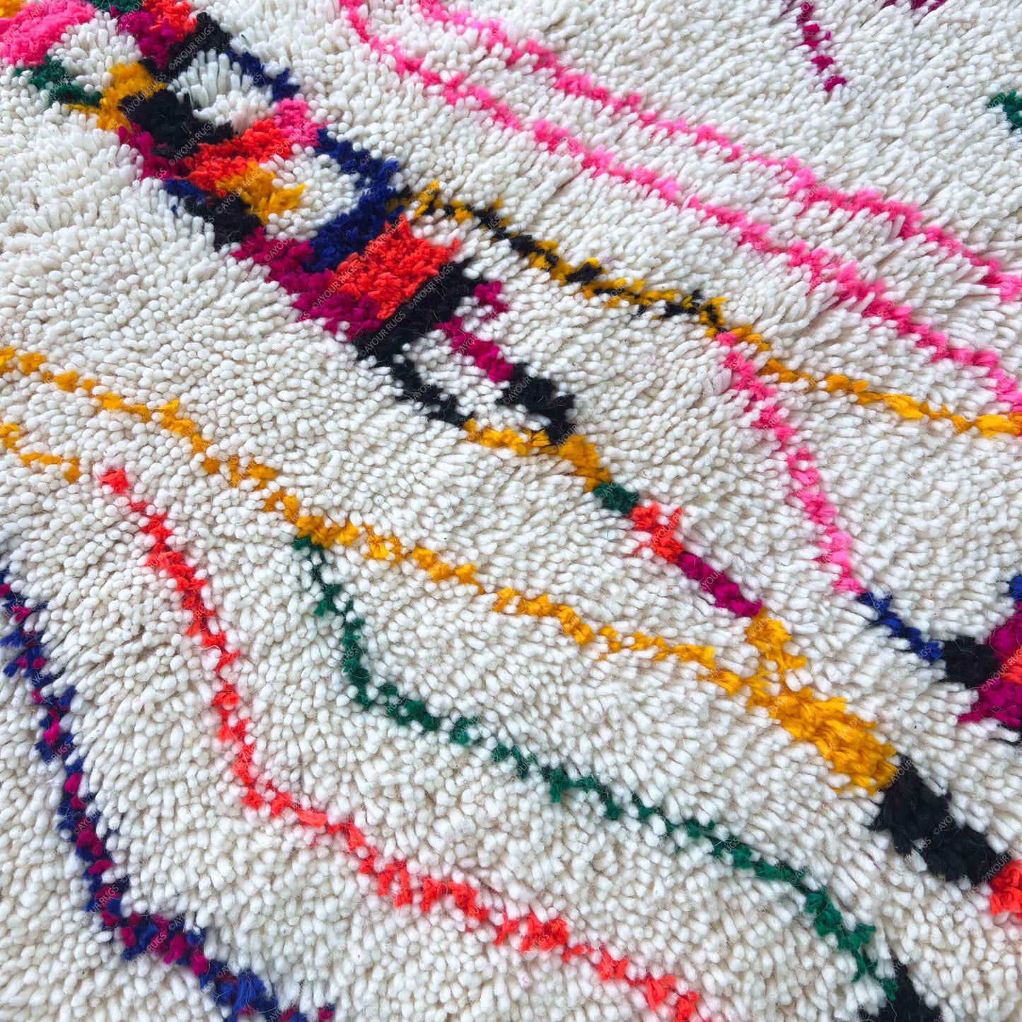 Azilal Moroccan Runner Rug - Handwoven Wool Shag - 2.7x6.3 ft / 84x191 cm
