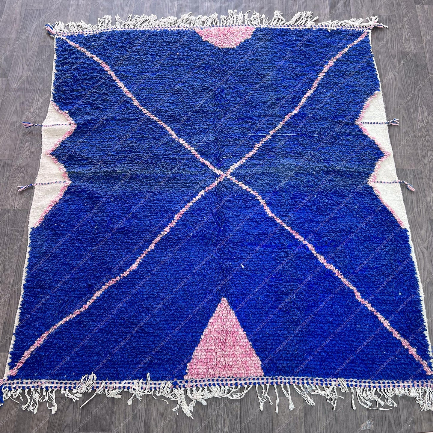 Blue Moroccan Rug | 5.6 X 6.3 Ft / 173 X 192 Cm | Azilal Teppich | Morocco | Beni Ourain Rug | Azilal Rug | Tapi Marocain | Beni Rug