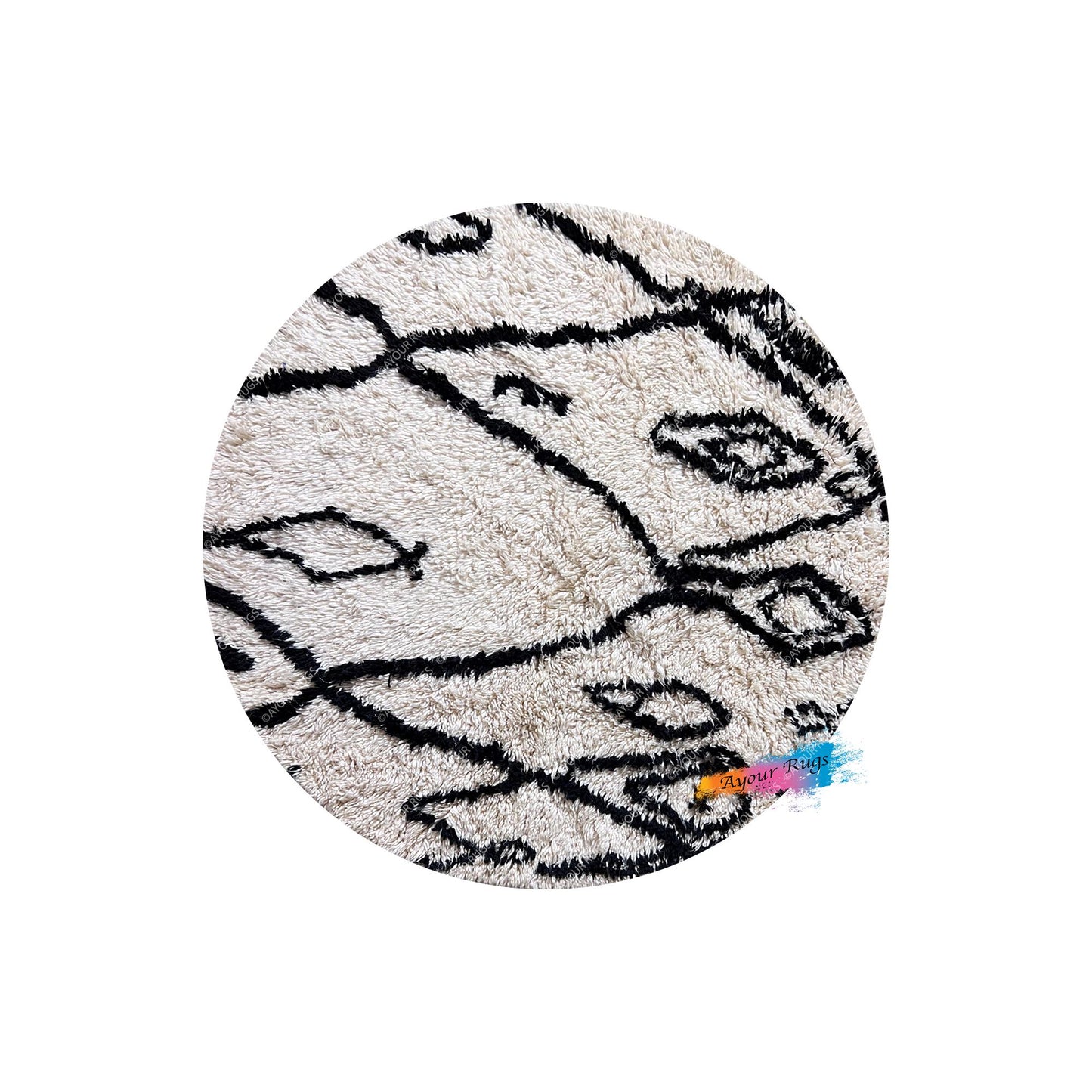 Round Moroccan Berber Rug - Handwoven Wool - 5.3x5.3 ft / 161x161 cm