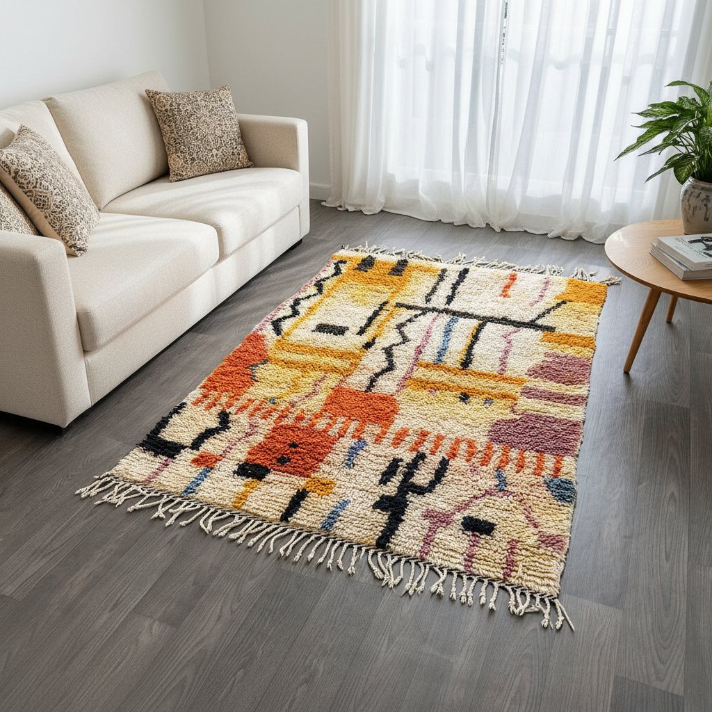 Authentic Azilal Moroccan Rug - Handwoven Wool Shag - 3.7x5.3 ft / 114x163 cm