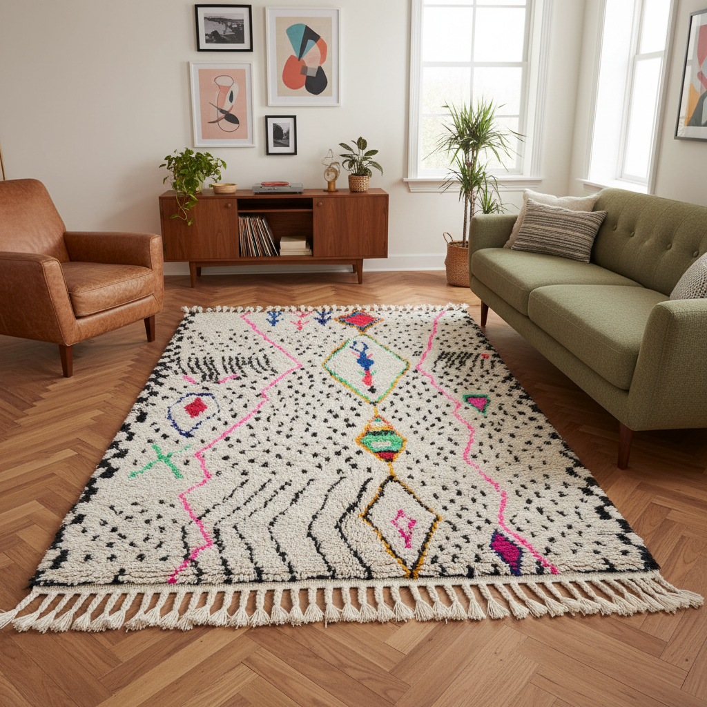 Authentic Azilal Moroccan Rug - Handwoven Wool - 4.6x8.2 ft / 140x250 cm