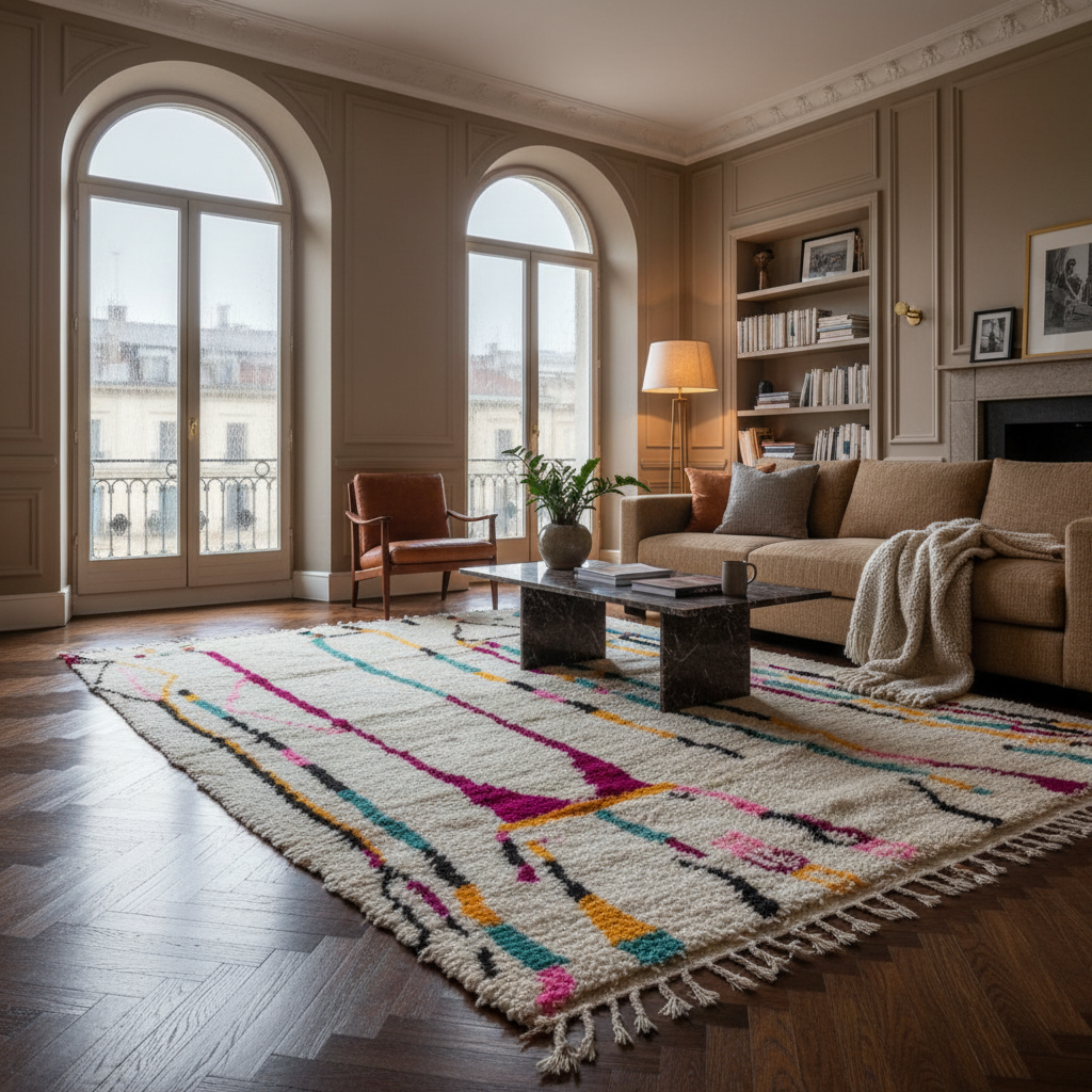 Authentic Azilal Moroccan Rug - Handwoven Wool - 6.6x7.1 ft / 200x215 cm