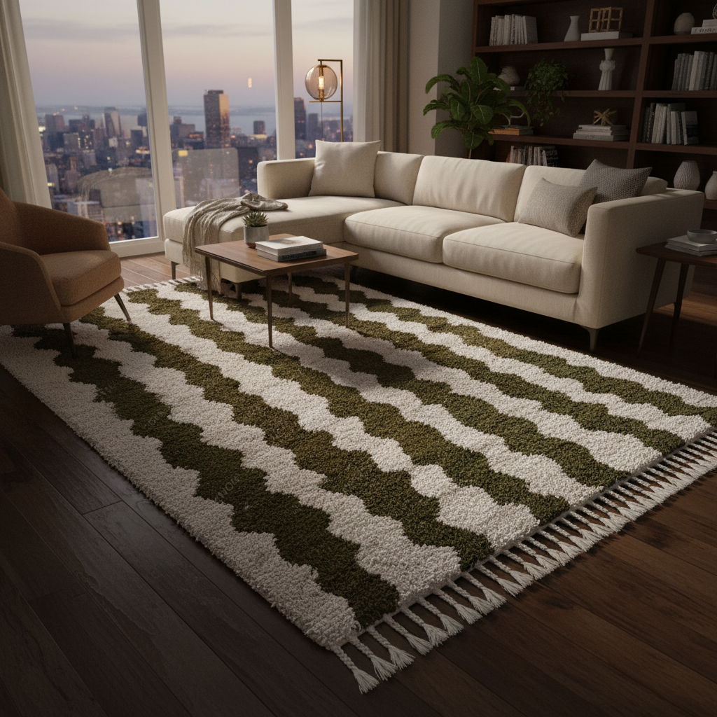 Blue Moroccan Runner Rug - Handwoven Wool Shag - 5.9x8.1 ft / 180x248 cm