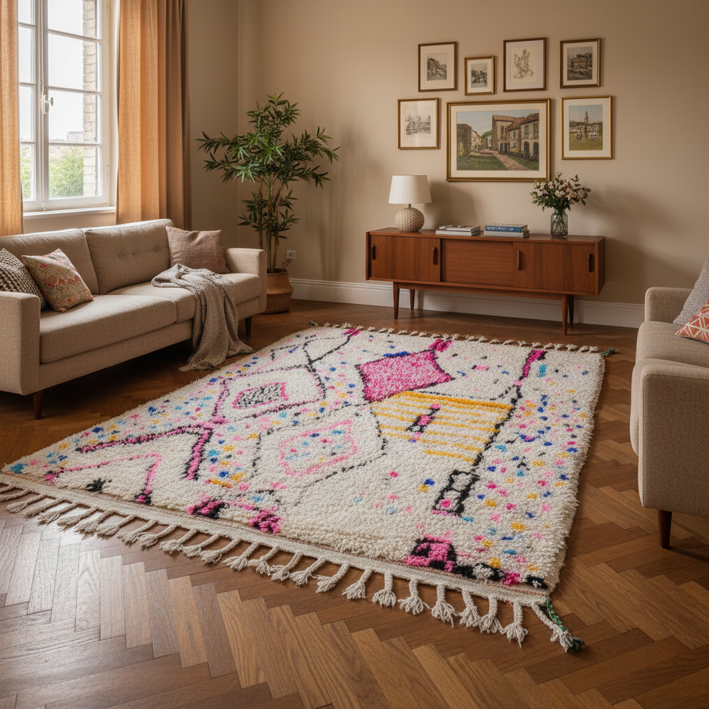 Authentic Azilal Moroccan Rug - Handwoven Wool - 5.9x8.2 ft / 179x250 cm