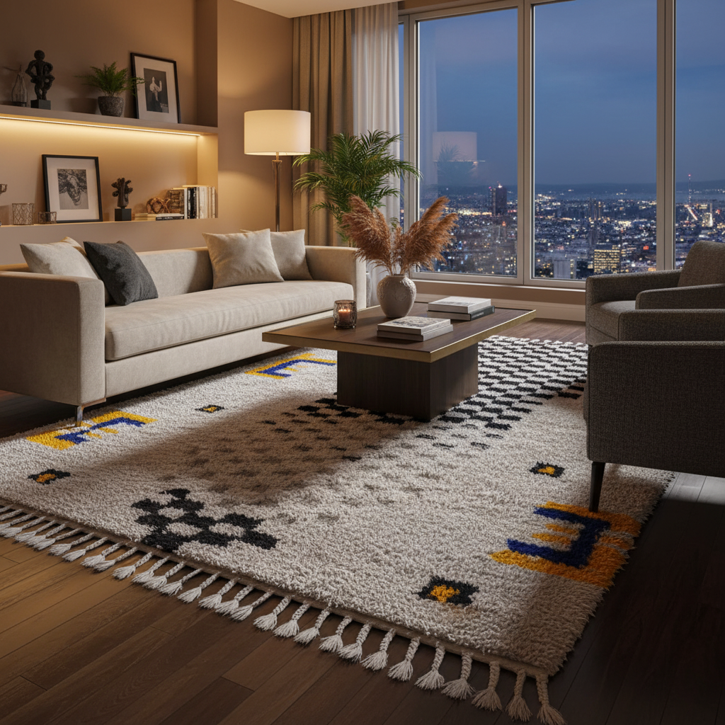 Azilal Moroccan Runner Rug - Handwoven Wool Shag - 3.8x6.3 ft / 117x192 cm