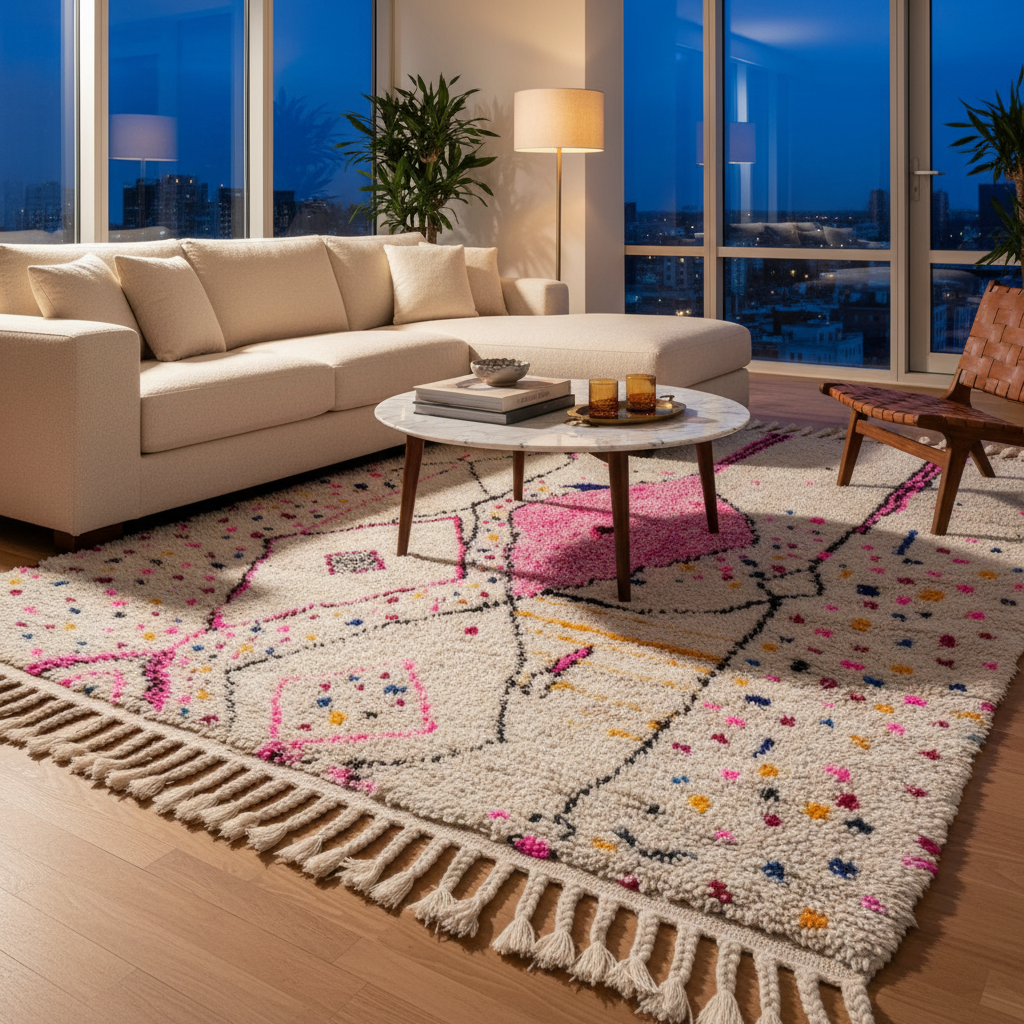 Authentic Azilal Moroccan Rug - Handwoven Wool Shag - 5.0x7.3 ft / 153x223 cm