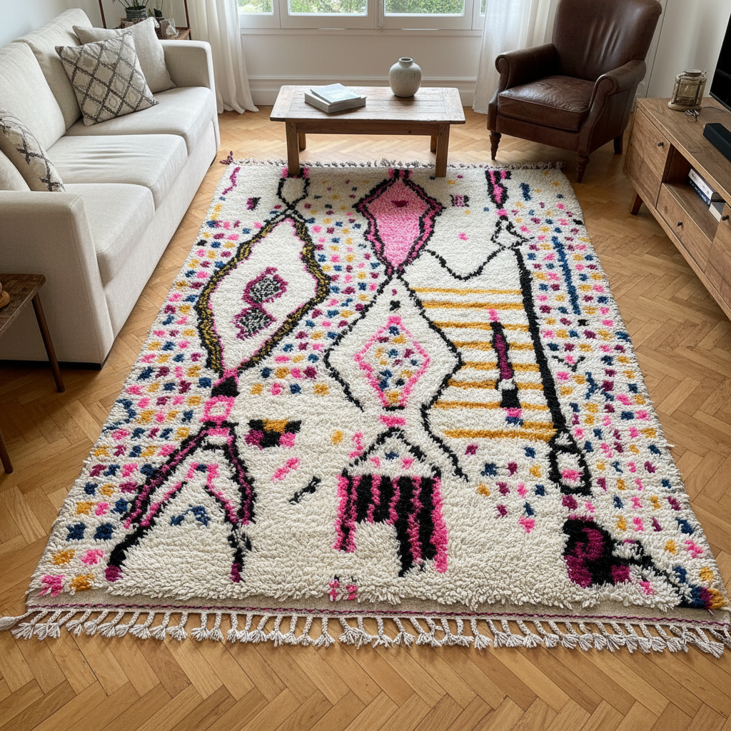 Authentic Beni Ourain Rug - Handwoven Wool Shag - 5.9x9.8 ft / 181x300 cm