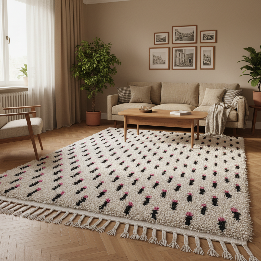 Authentic Azilal Moroccan Rug - Handmade Berber Wool - 5x6.6 ft / 150x200 cm