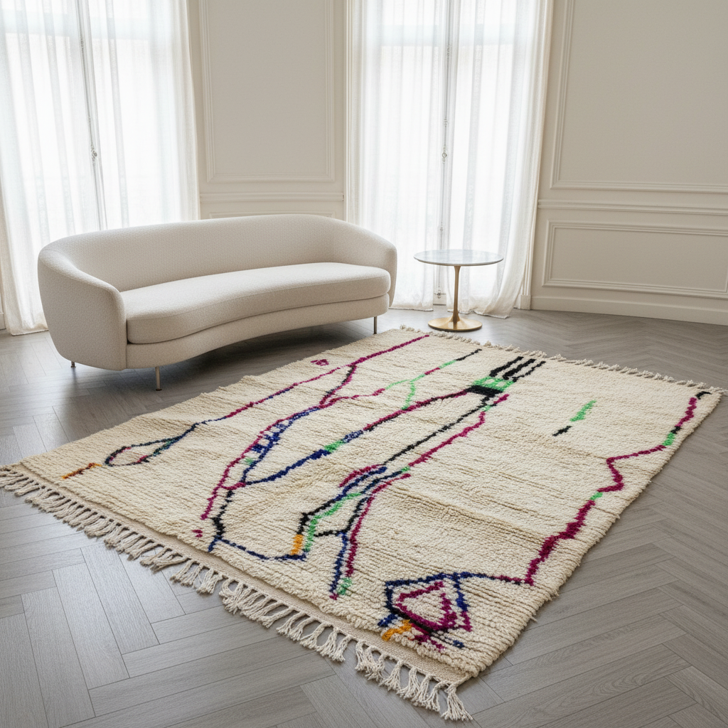 Authentic Azilal Moroccan Rug - Handwoven Wool Shag - 4.9x6.6 ft / 148x200 cm