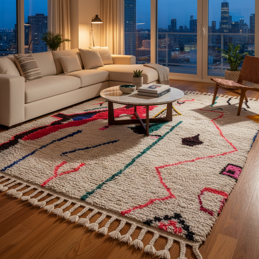 Authentic Azilal Moroccan Rug - Handwoven Wool Shag - 5.7x8.2 ft / 174x250 cm