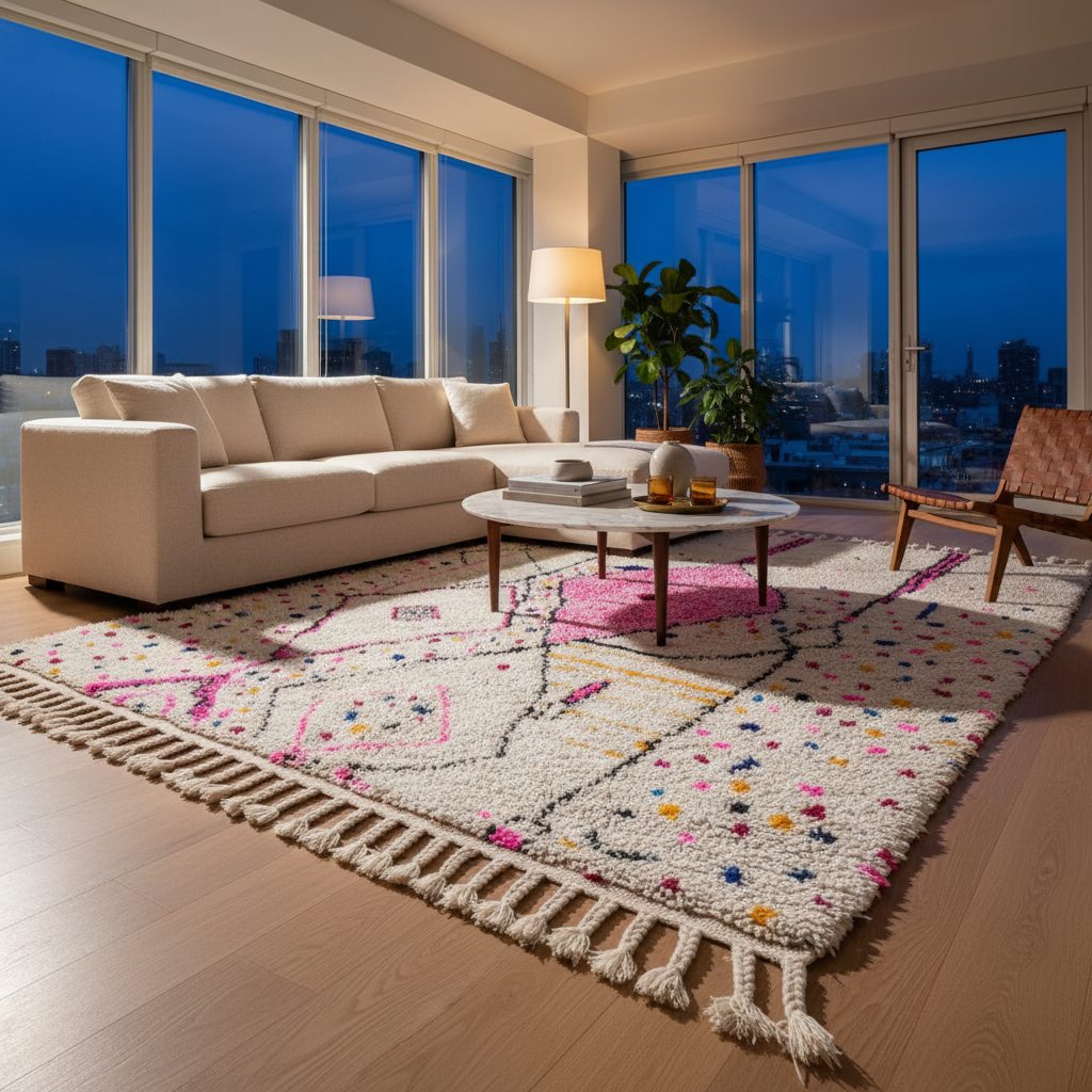 Authentic Azilal Moroccan Rug - Handwoven Wool Shag - 5.0x7.3 ft / 153x223 cm