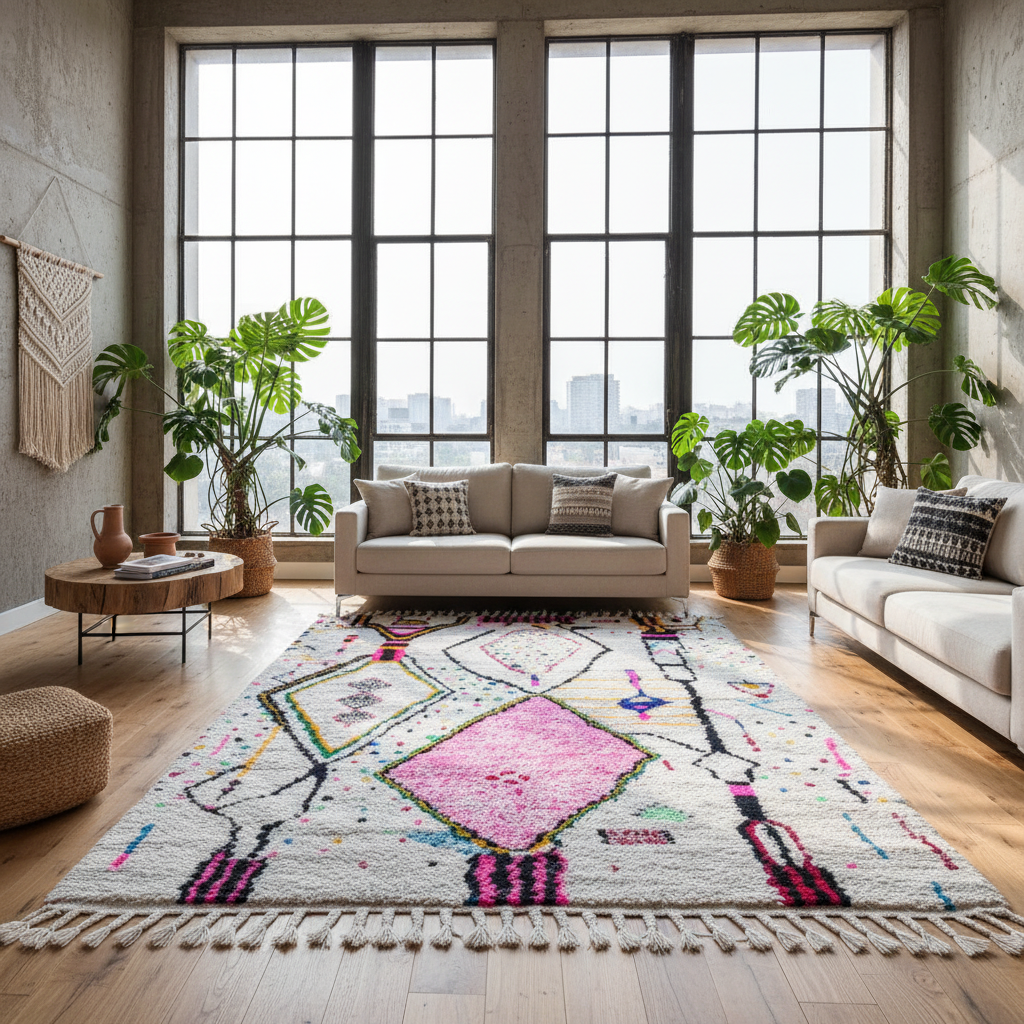 Large Azilal Moroccan Rug - Handwoven Wool Shag - 6.2x9.8 ft / 190x300 cm