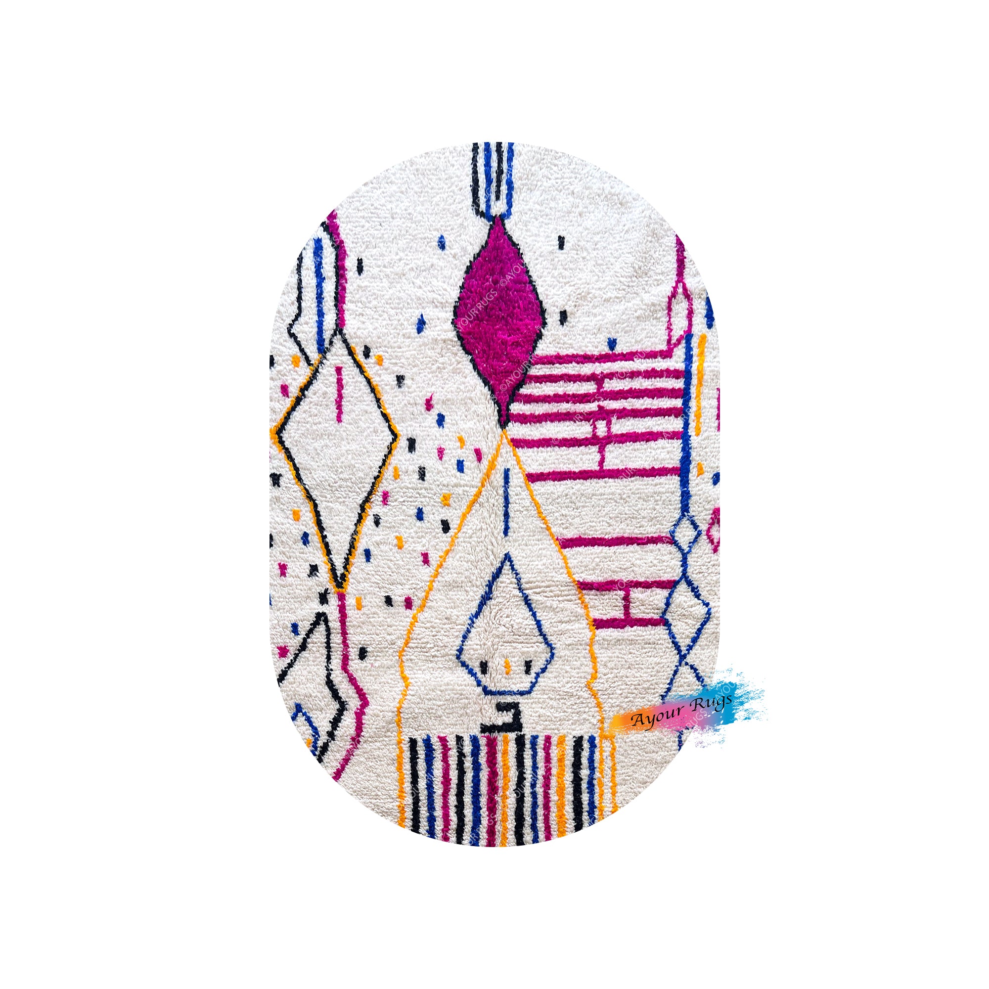 a vibrant, colorful rug with a geometric pattern and various shapes and lines.