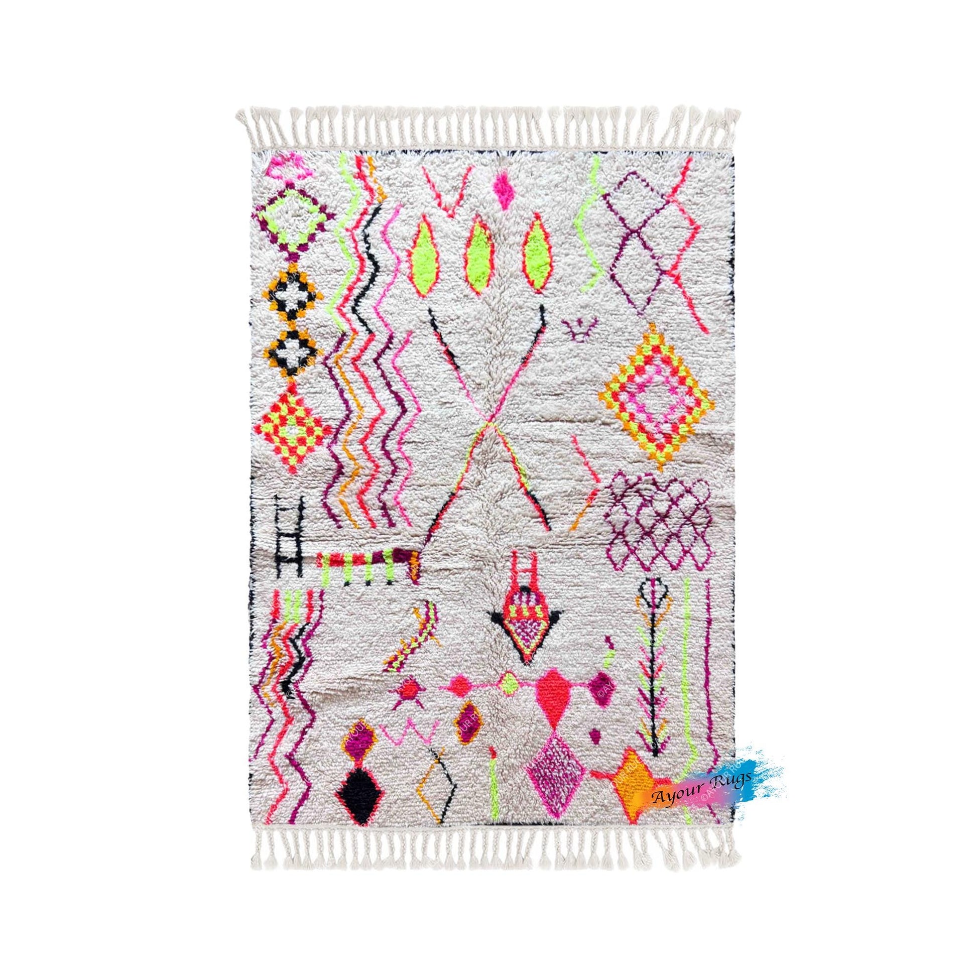 Moroccan Rug | 4.8 x 6.6 ft / 147 x 200 cm | Azilal Teppich | Handmade Wool Rug | Rugs Carpets | Fabulous Azilal Rug | Free Shipping