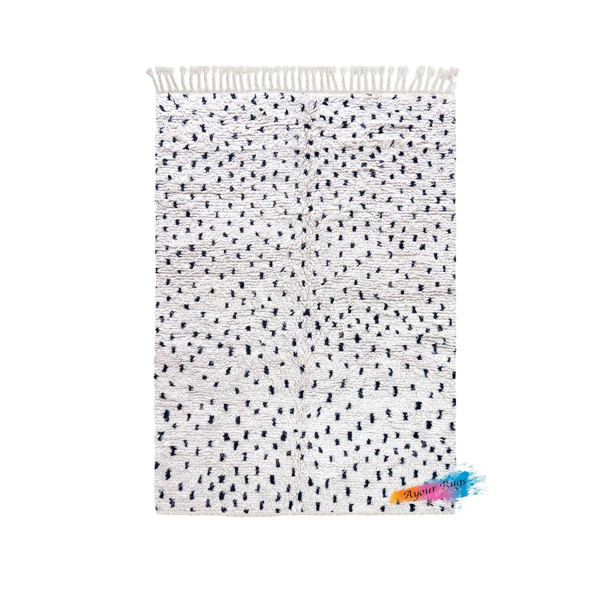 Dots Moroccan Rug | 4.9 X 6.6 Ft / 150 X 200 Cm | Azilal Teppich | Morocco | Beni Ourain Rug | Azilal Rug | Tapi Marocain | Beni Rug