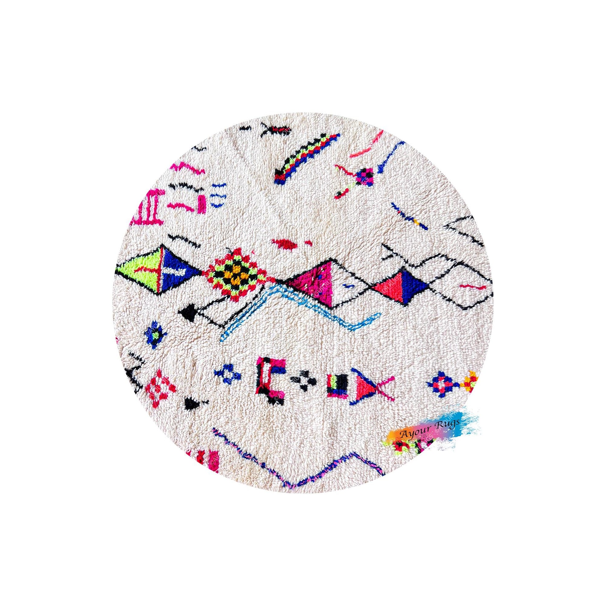 Round Moroccan Berber Rug - Handwoven Wool - 4.5x4.5 ft / 137x137 cm