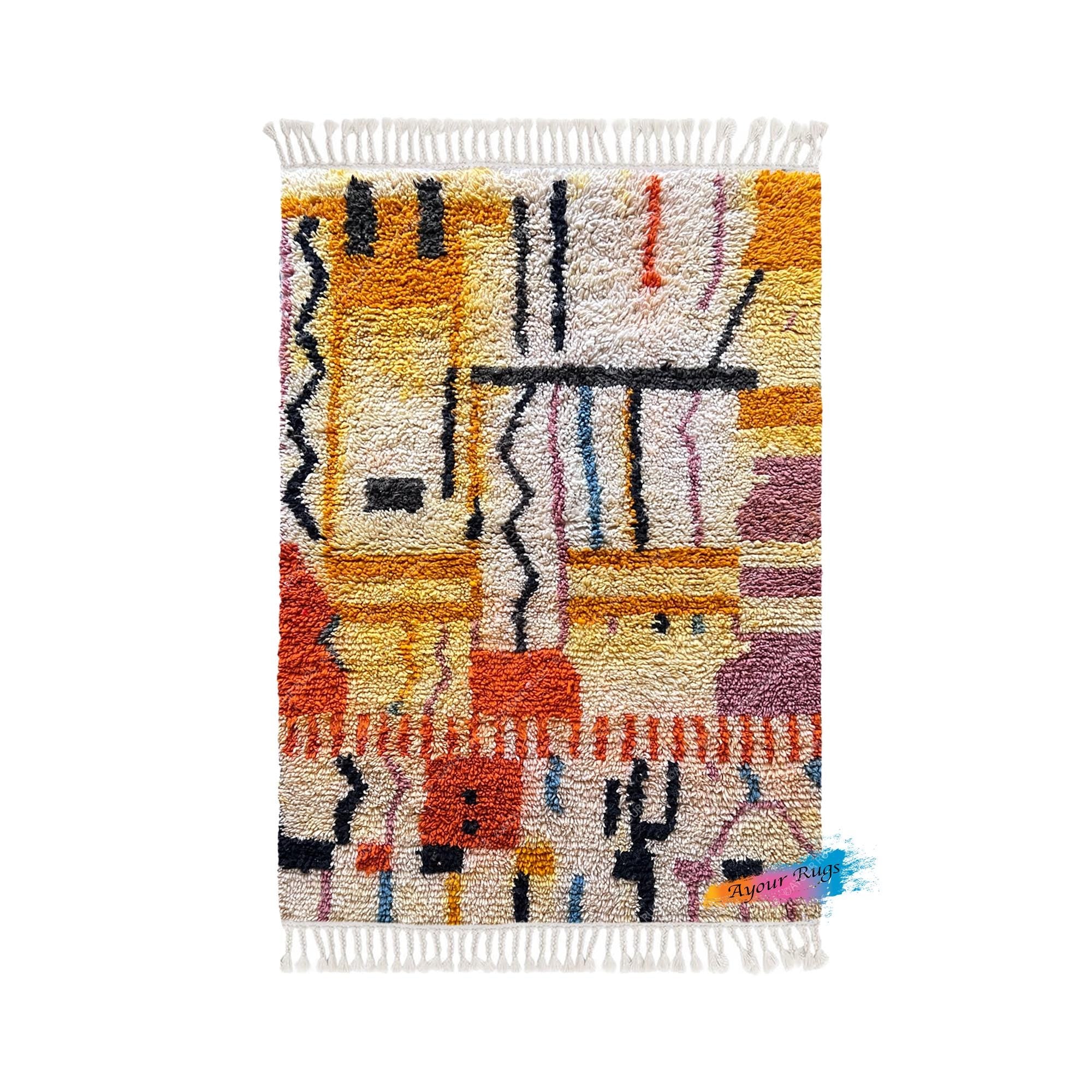 Tapi | Marocain | 3.7 X 5.3 Ft / 114 X 163 Cm | Moroccan Rug | Azilal Teppich | Morocco | Beni Ourain Rug | Azilal Rug | Beni Rug