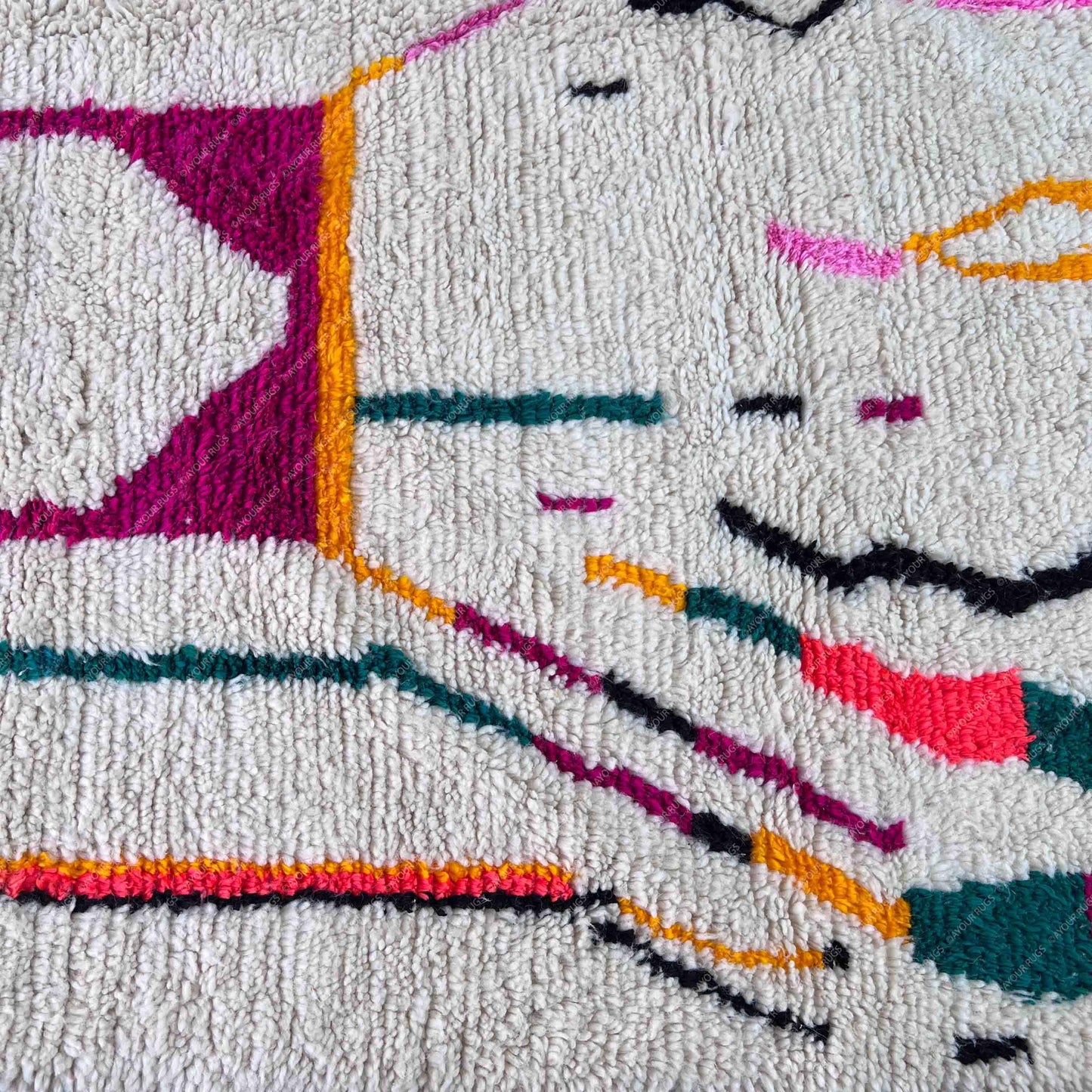 Moroccan Rug With Pink | 6.6 x 7.1 ft / 200 x 215 cm | Fabulous Azilal Rug | Striped Berber Rug | Wool Berber Rug | Rugs Carpets | Rug