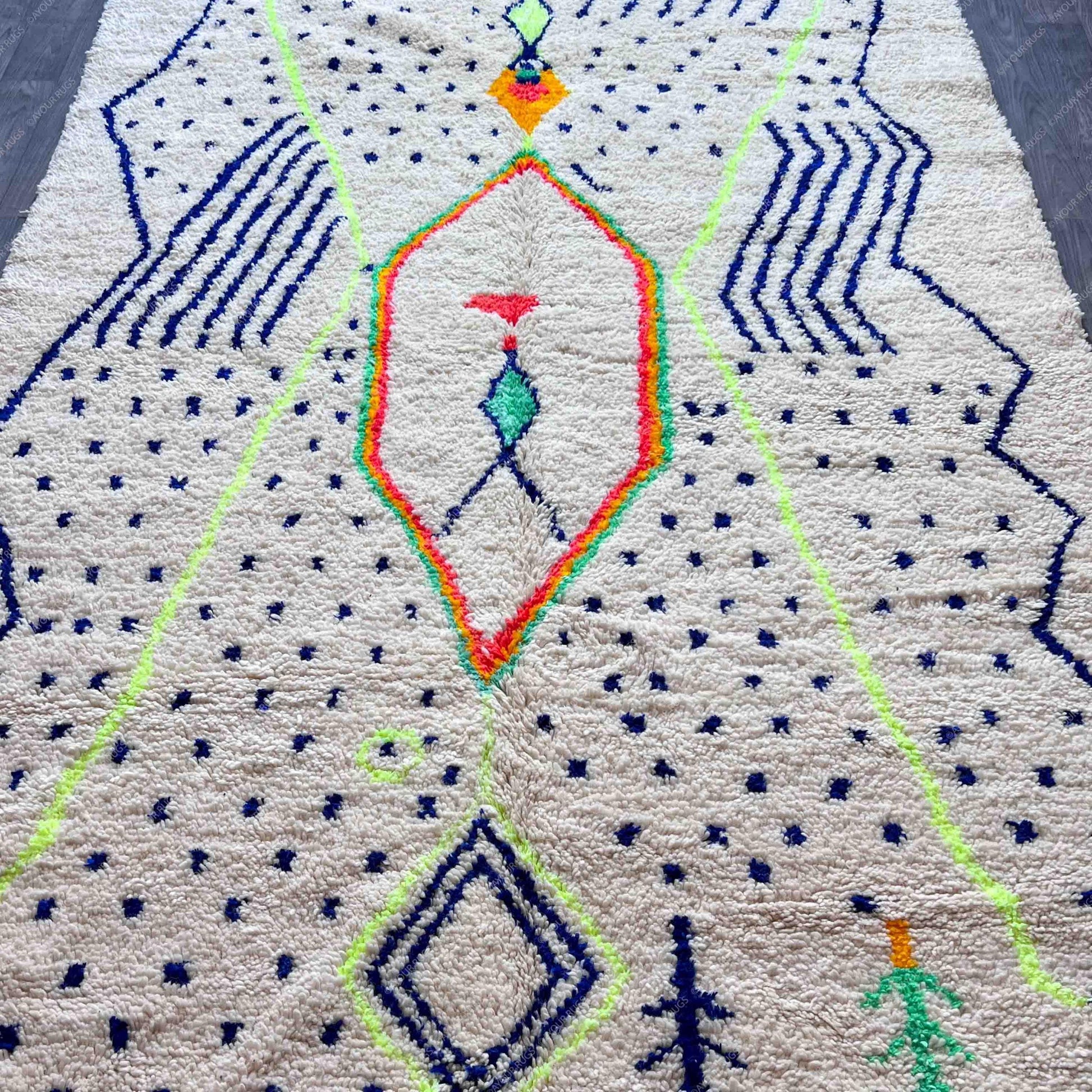 Moroccan Rug Trapezoid | 6.4 x 9.8 ft / 194 x 300 cm | Azilal Rug | Wool Berber Rug | Striped Berber Rug | Handwoven Rug | Beni Carpet