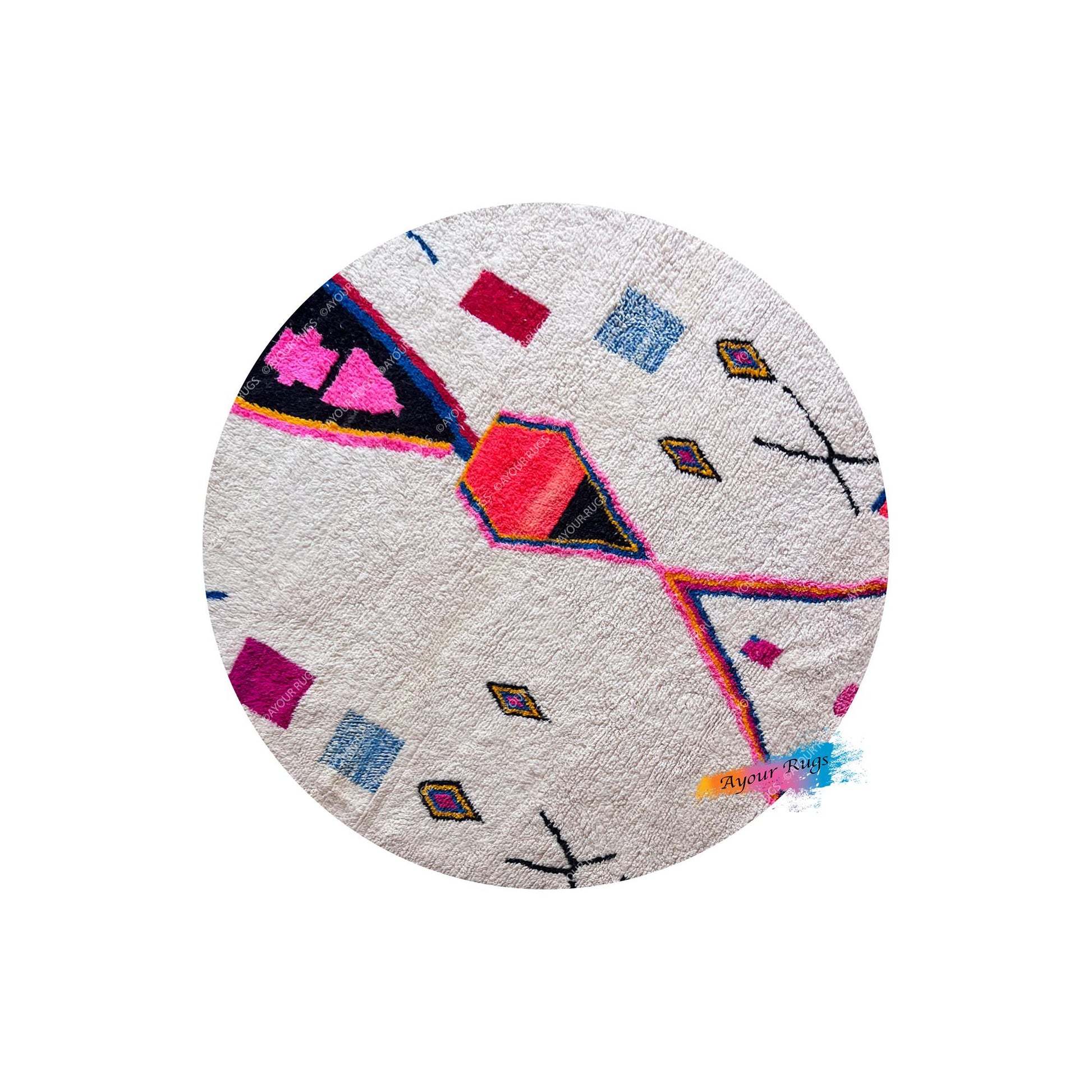 Round Marocain | 7.9 x 7.9 ft / 240 x 240 cm | Tapi | Moroccan Rug | Azilal Teppich | Morocco | Beni Ourain Rug | Azilal Rug | Beni Rug