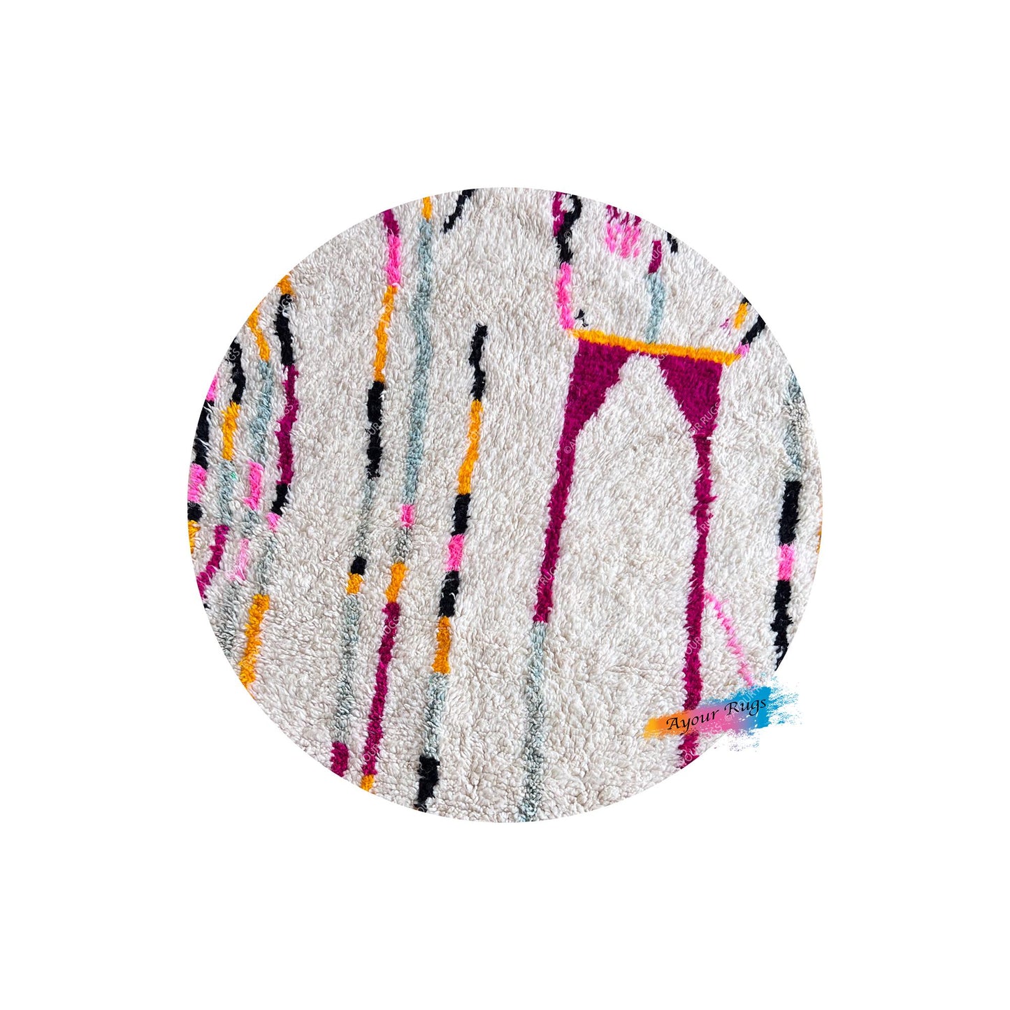 Round Moroccan Berber Rug - Handwoven Wool - 5.1x5.1 ft / 155x155 cm