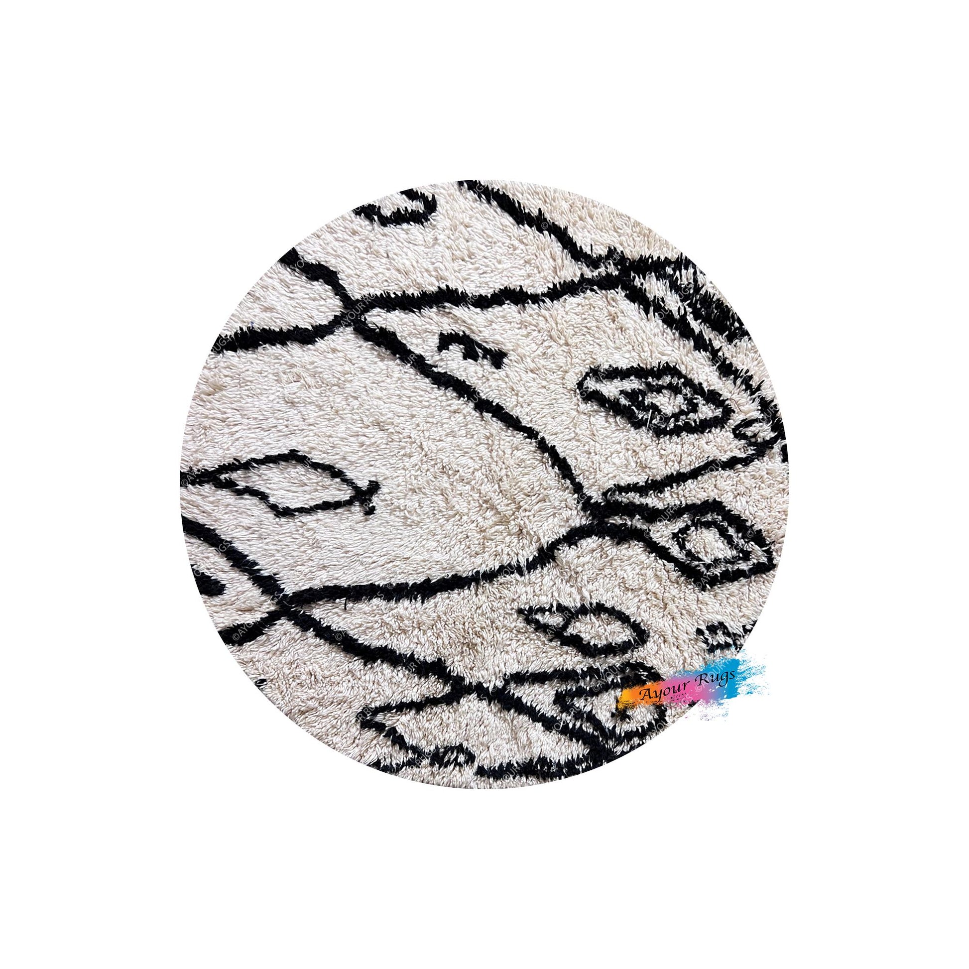 Round Moroccan Berber Rug - Handwoven Wool - 5.3x5.3 ft / 161x161 cm